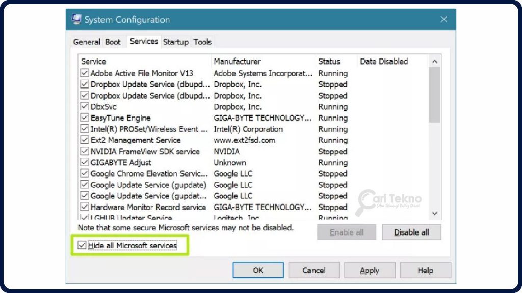 services system configuration windows 10